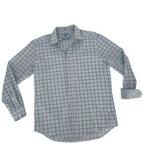 Bugatchi‎ XL Blue Grid Button Up Shirt Shaped Fit 100% Cotton Flip Cuff Collared